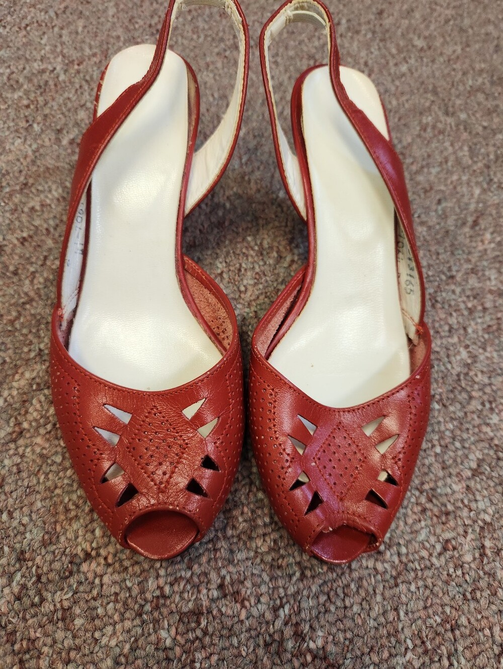 Women's Red Slingback Peep-Toe Leather Heels